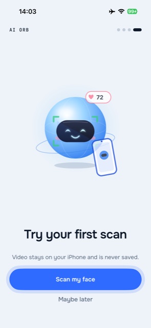 Onboarding screen: try your first face scan